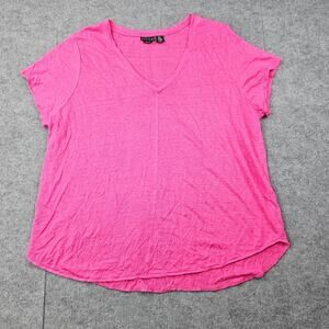 Tahari Linen T Shirt Womens 2X Pink V Neck Lightweight Coastal Minimalist Preppy